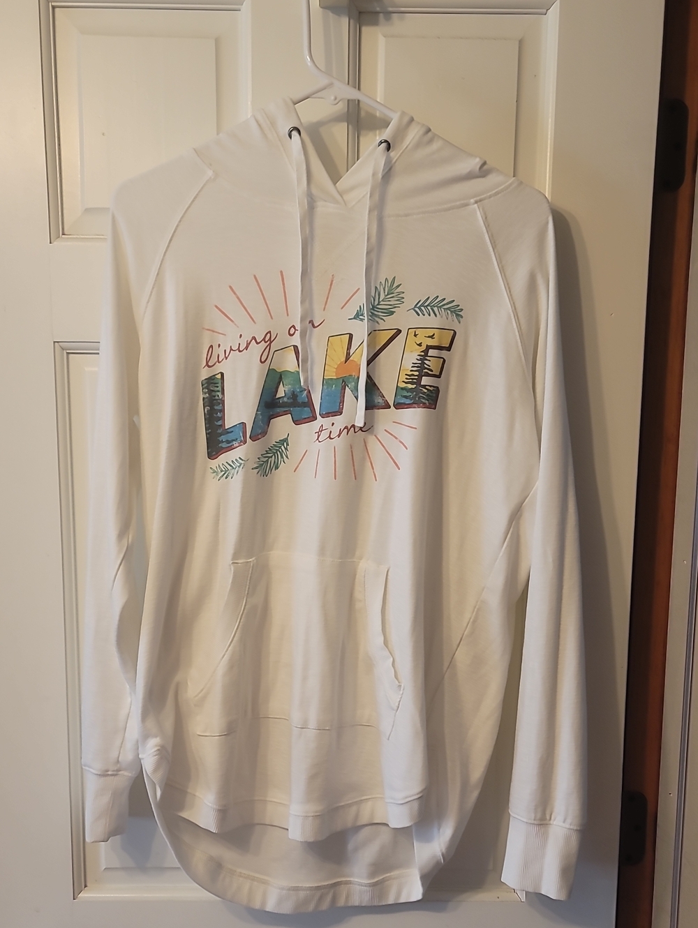 Maurices White Hooded Pullover with Multicolor 'Lake' Graphic